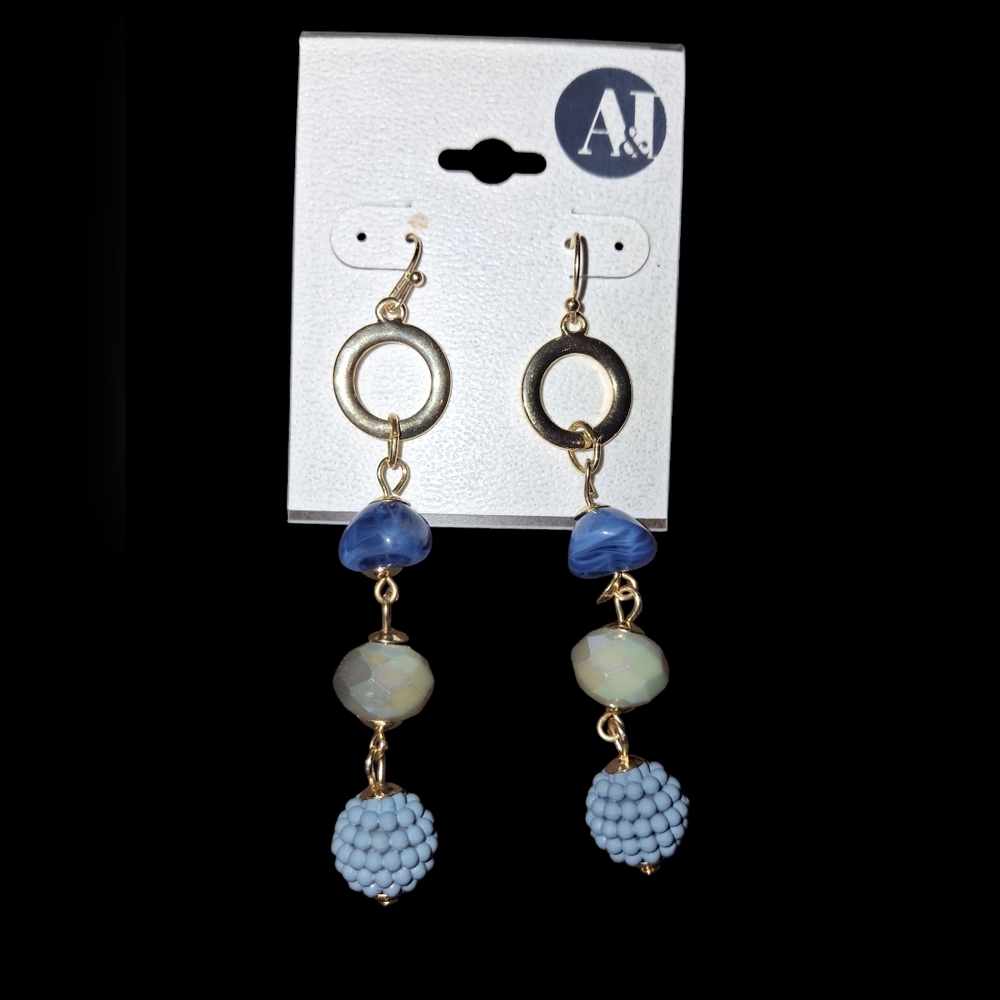 A&I goldtone and blue Drop Earrings bohemian faux gemstone dangle